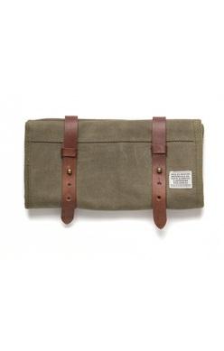 CARRY TOOL ROLL - GREEN WAXED CANVAS WITH BROWN LEATHER STRAPS