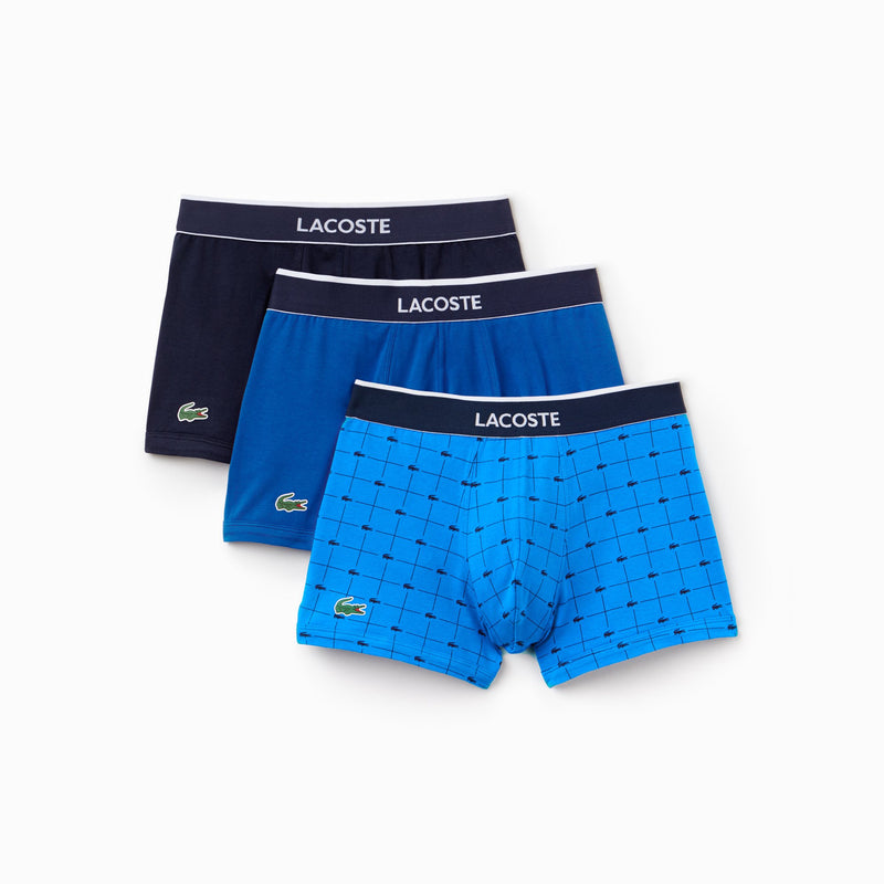 Lacoste Men's 3 Pack Signature Print Cotton Stretch Trunk